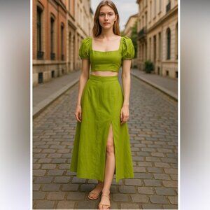 NWT Reformation Jonas Two Piece Linen Top & Skirt set in Green Size XS